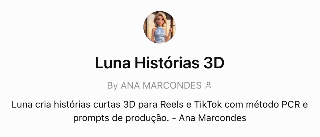 A assistente Luna Histórias 3D, criada por Ana Marcondes